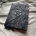 Giant Pentagram Grimoire - Black Genuine Leather Witchcraft Book, Gothic Occult Tome