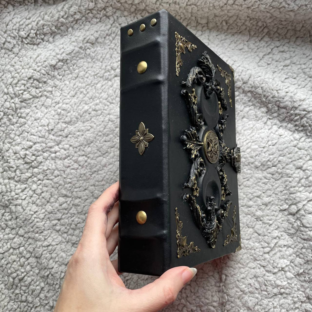 Black Moon Vintage Grimoire  | Aged Coffee-Stained Pages  | Triple Moon, Handmade Spell Book