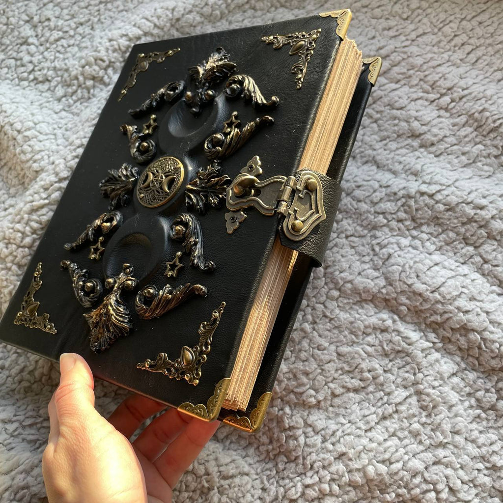 Leather Grimoire Binder with Triple Moon Phase & Tree of Life