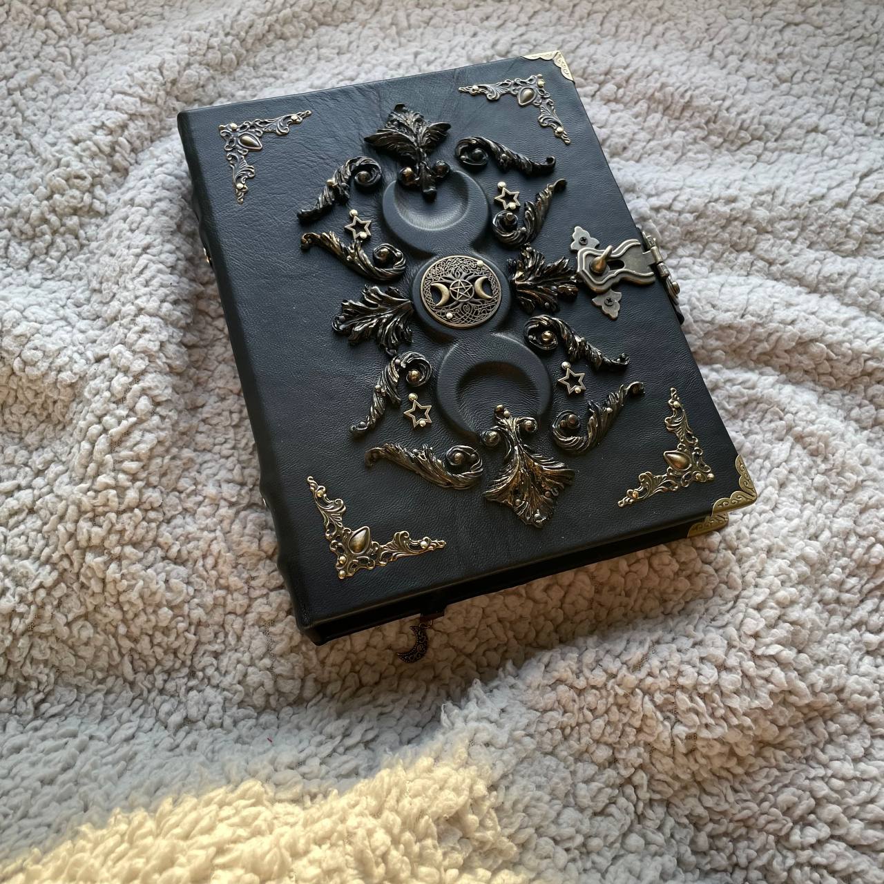 Leather Grimoire Binder with Triple Moon Phase & Tree of Life