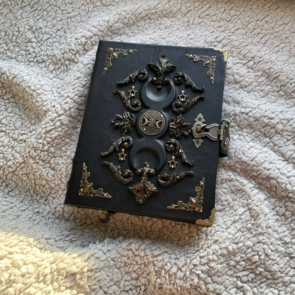 Leather Grimoire Binder with Triple Moon Phase & Tree of Life