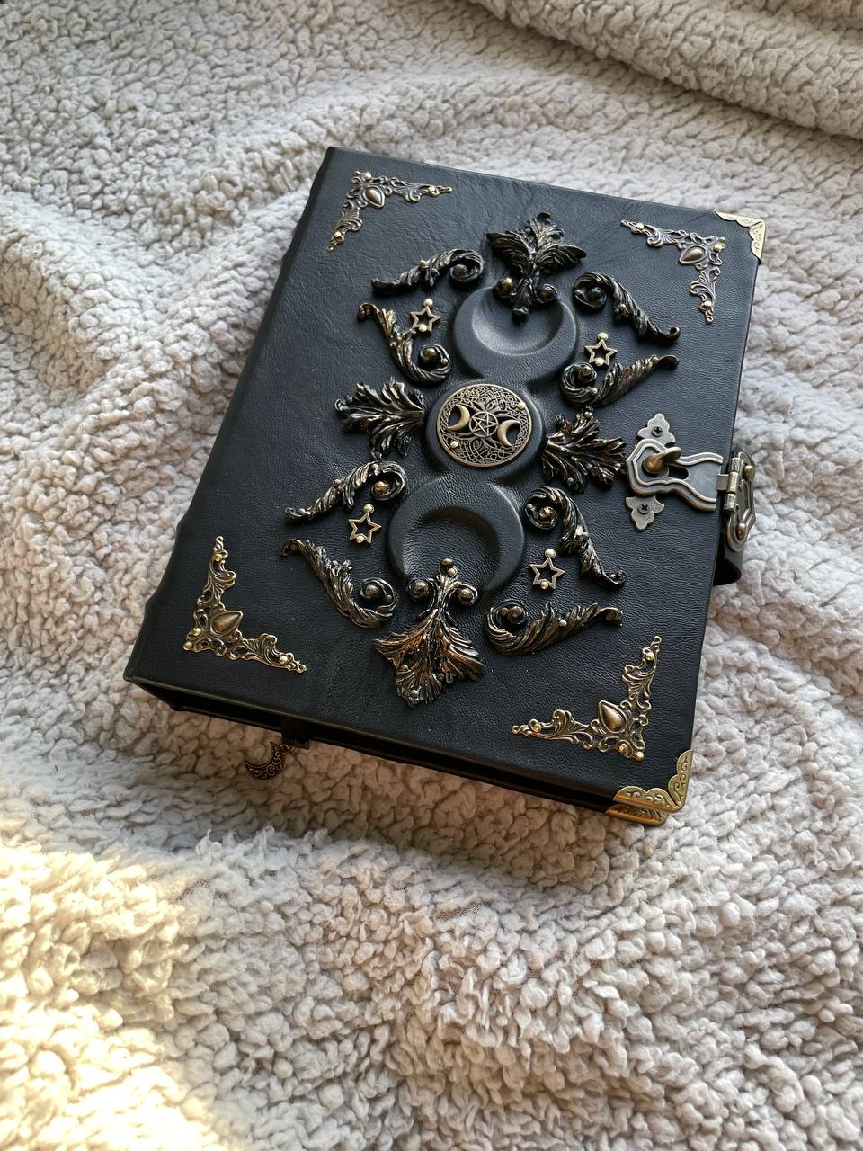 Leather Grimoire Binder with Triple Moon Phase & Tree of Life