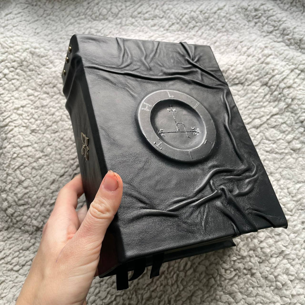 Dark Witchcraft Grimoire • Textured Black Leather • Lilith Sigil • Handmade Spellbook