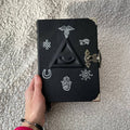All-Seeing Eye Grimoire | Black Leather Witchcraft Journal | Hand-Painted Esoteric Symbols, Handmade Spellbook