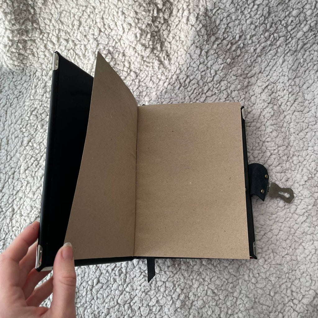 All-Seeing Eye Grimoire | Black Leather Witchcraft Journal | Hand-Painted Esoteric Symbols, Handmade Spellbook