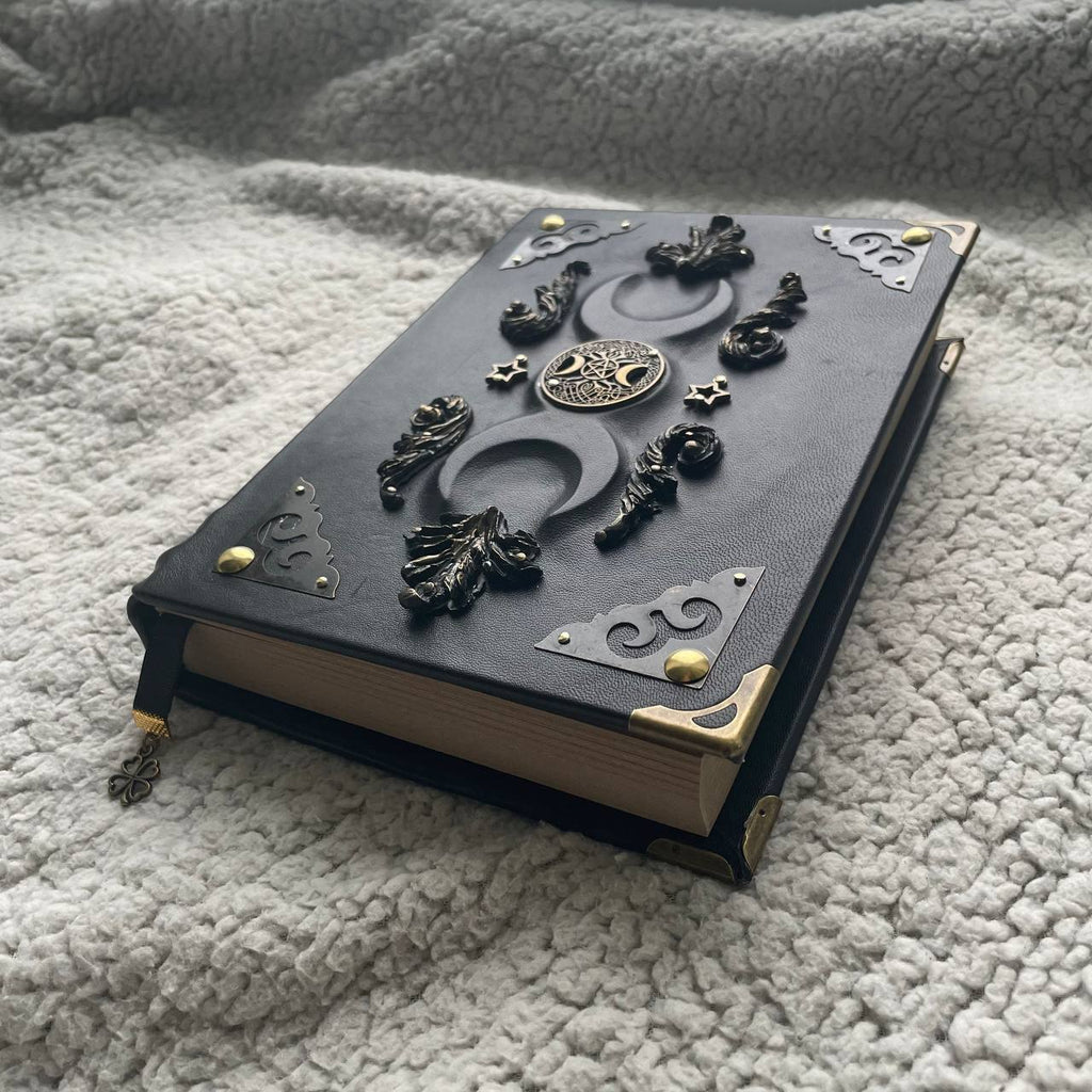 Handmade Black Moon Grimoire Leather Witchcraft Journal