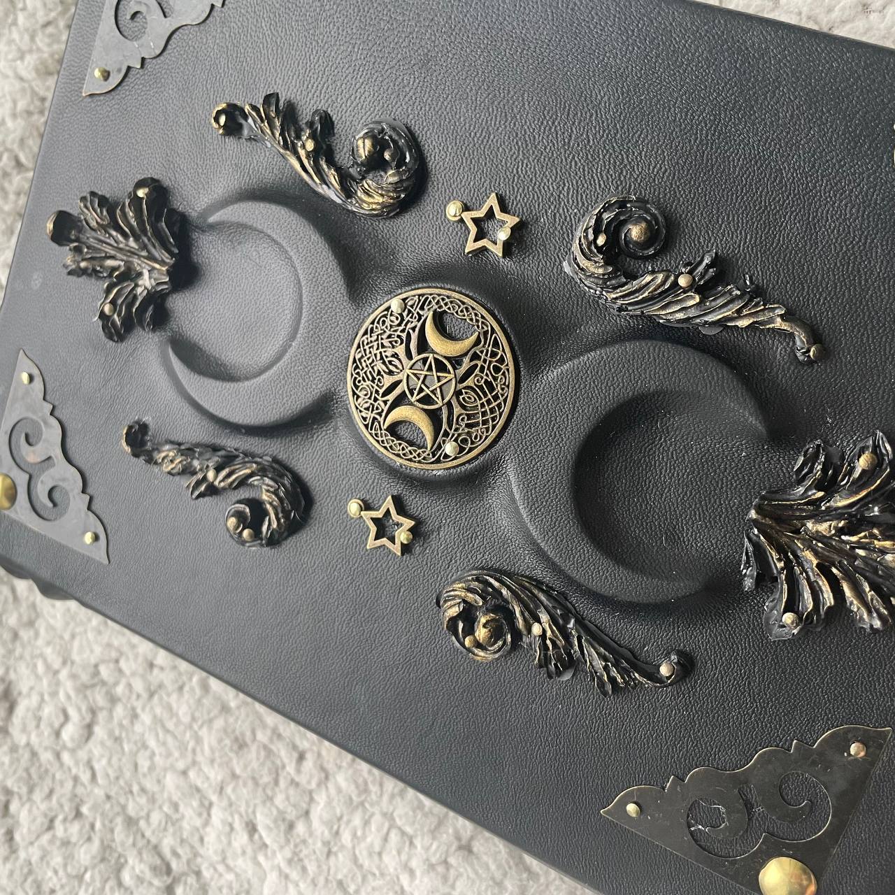 Handmade Black Moon Grimoire Leather Witchcraft Journal