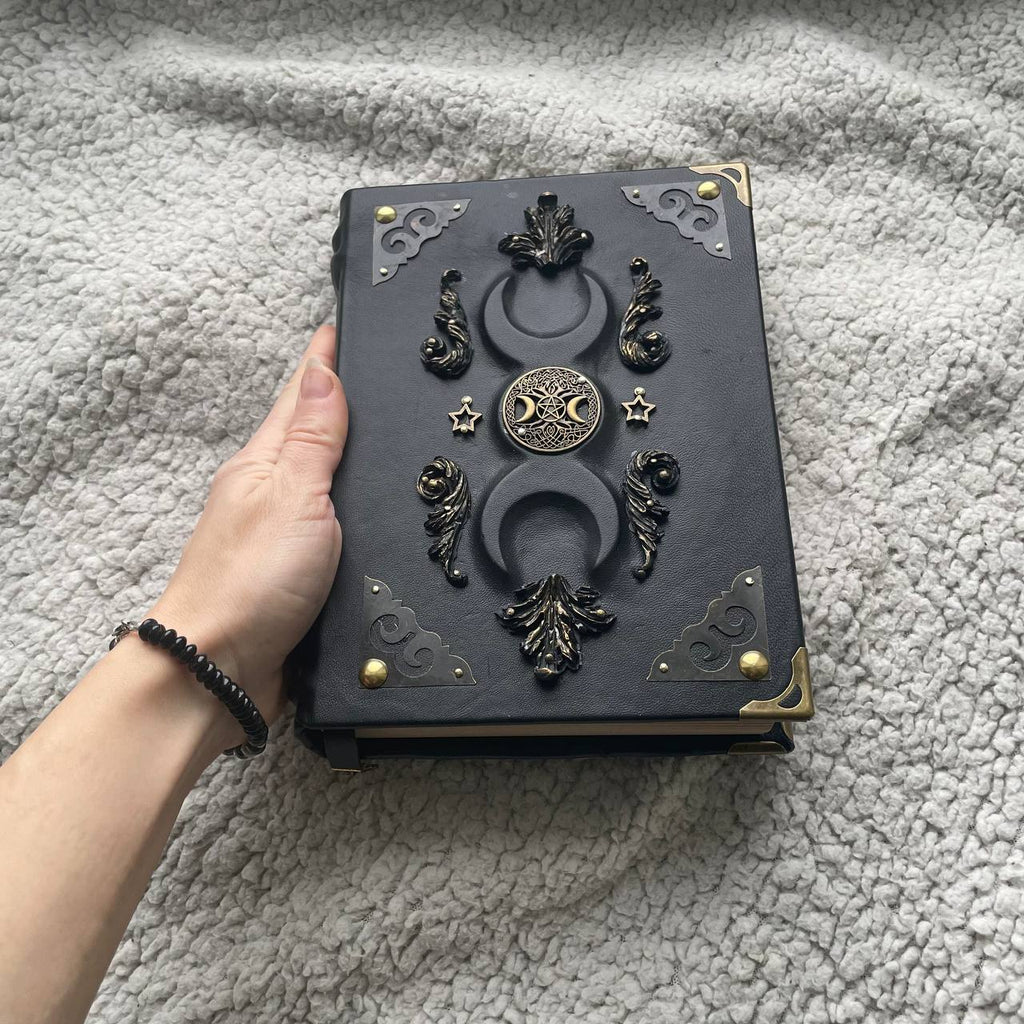 Handmade Black Moon Grimoire Leather Witchcraft Journal