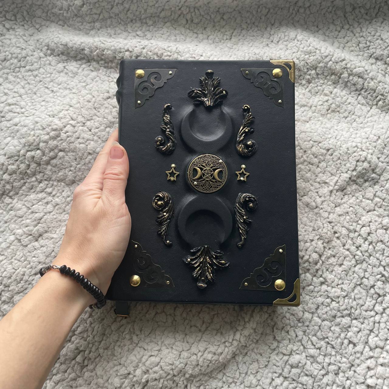 Handmade Black Moon Grimoire Leather Witchcraft Journal