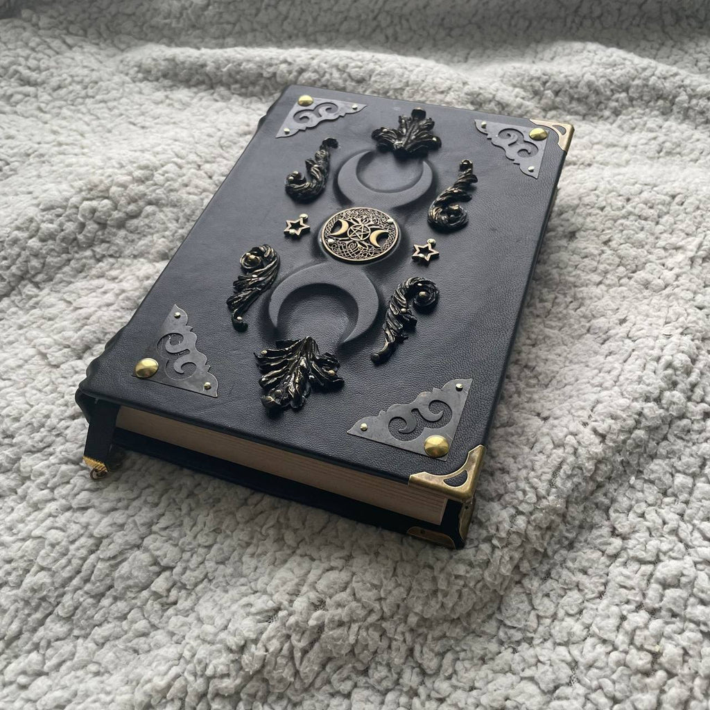 Handmade Black Moon Grimoire Leather Witchcraft Journal