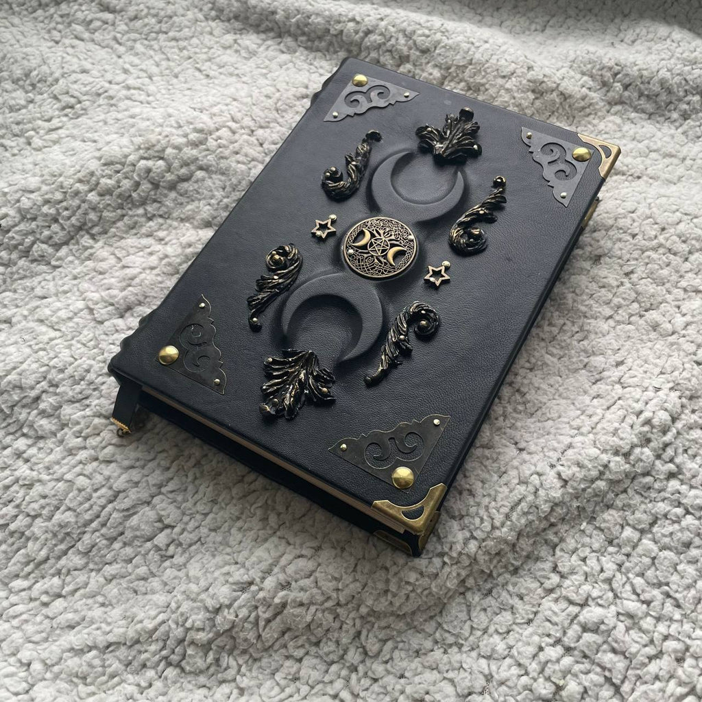 Handmade Black Moon Grimoire Leather Witchcraft Journal