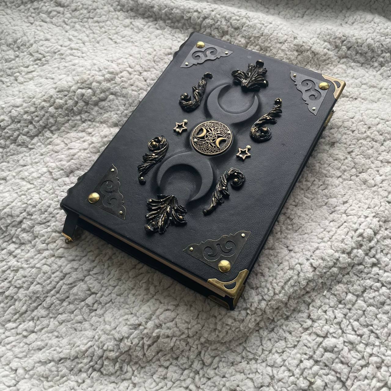 Handmade Black Moon Grimoire Leather Witchcraft Journal