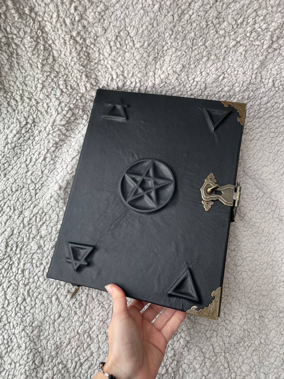 Pentagram Grimoire Binder Leather Occult Book with Elemental Symbols | Refillable Ring Grimoire