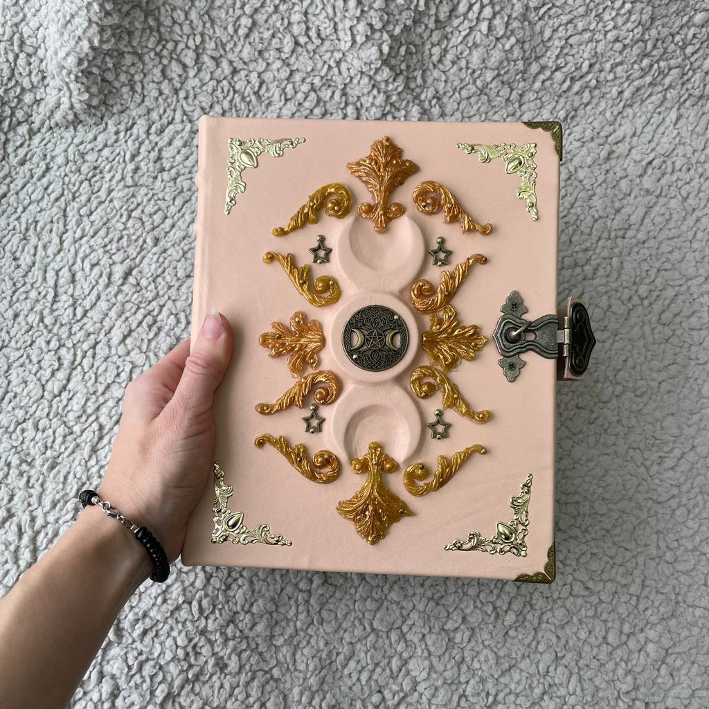 Eternal Triple Moon Grimoire Binder Refillable Leather Book of Shadows | Ring Binder Witchcraft Journal