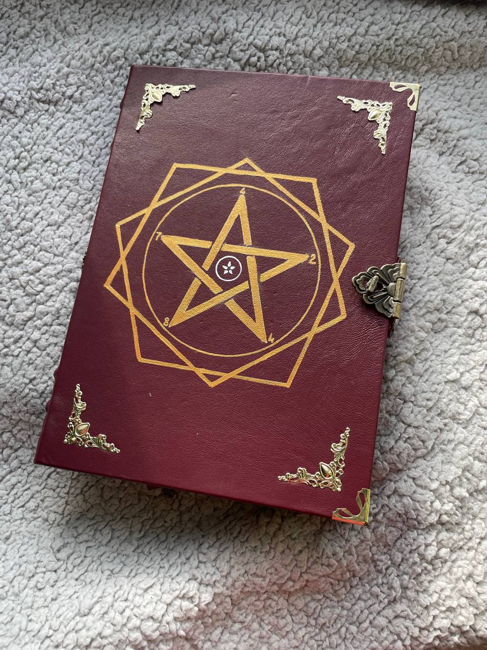 Leather Grimoire with Pentagram & Amethyst Handmade Book of Shadows | Metatron’s Cube Spellbook