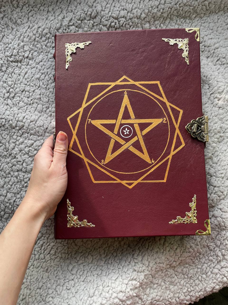 Leather Grimoire with Pentagram & Amethyst Handmade Book of Shadows | Metatron’s Cube Spellbook