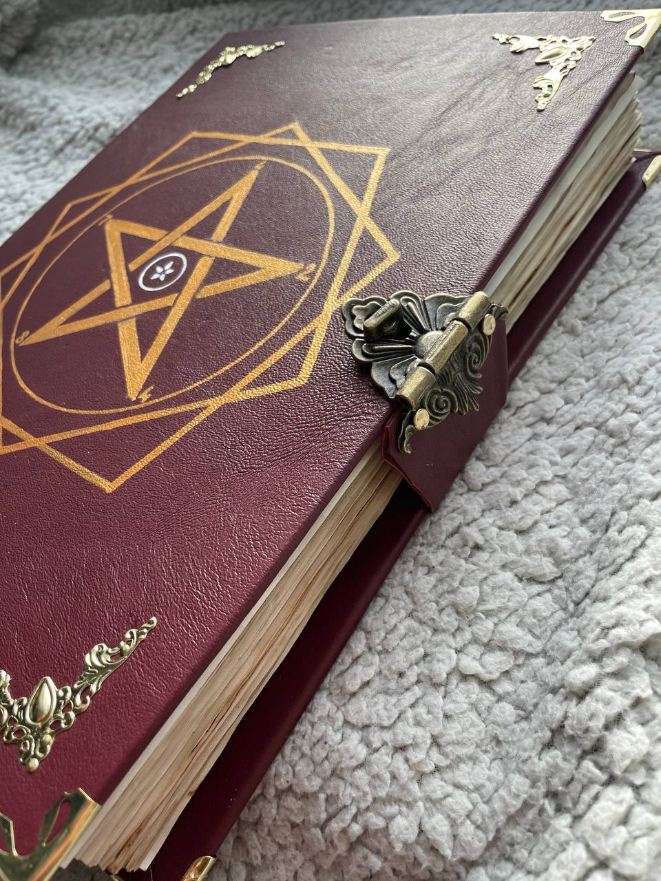 Leather Grimoire with Pentagram & Amethyst Handmade Book of Shadows | Metatron’s Cube Spellbook