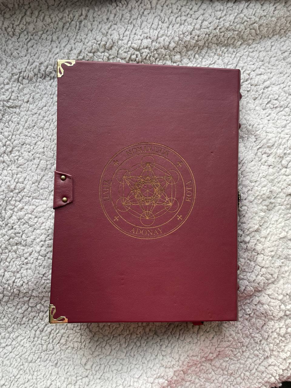 Leather Grimoire with Pentagram & Amethyst Handmade Book of Shadows | Metatron’s Cube Spellbook