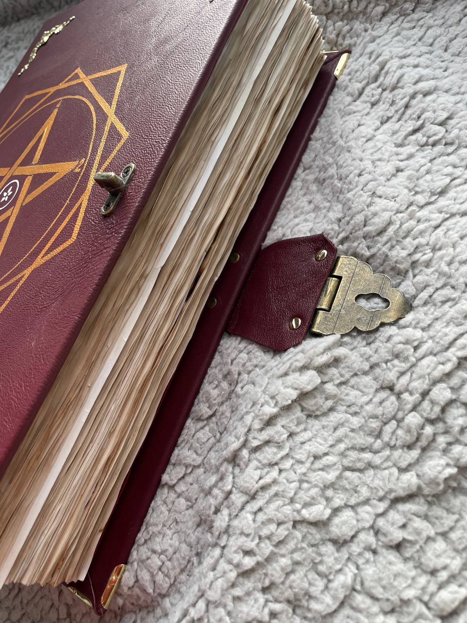 Leather Grimoire with Pentagram & Amethyst Handmade Book of Shadows | Metatron’s Cube Spellbook