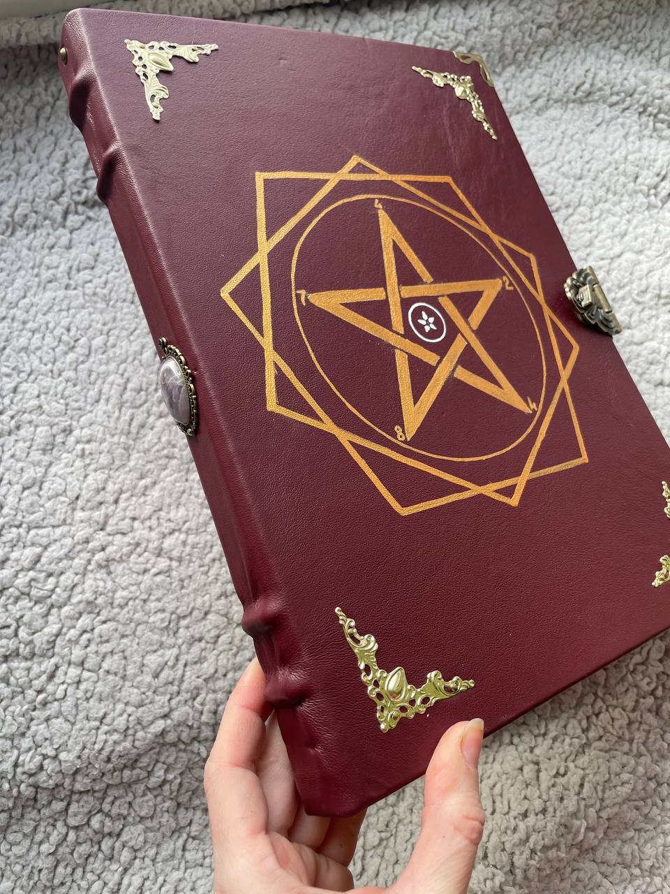 Leather Grimoire with Pentagram & Amethyst Handmade Book of Shadows | Metatron’s Cube Spellbook