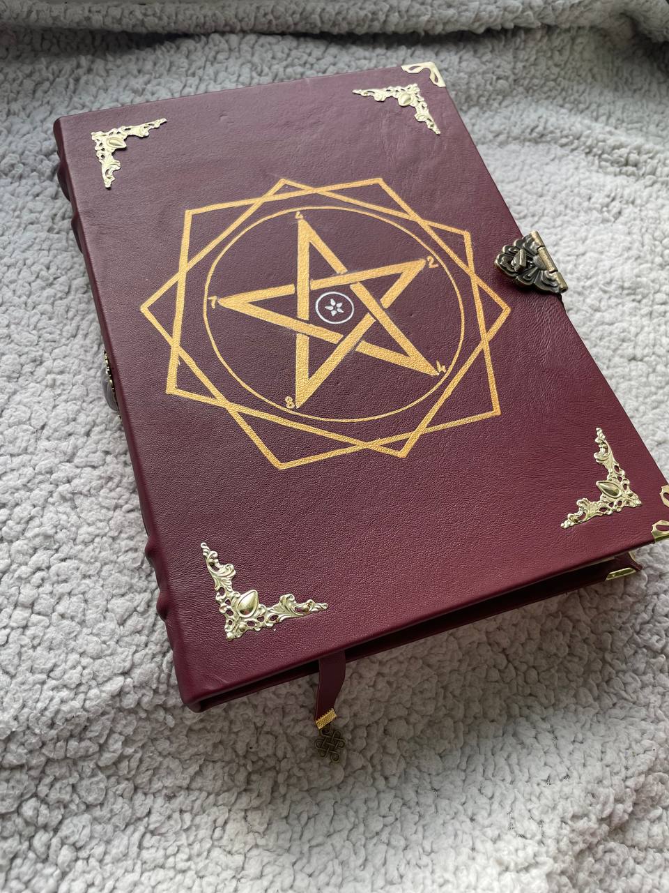 Leather Grimoire with Pentagram & Amethyst Handmade Book of Shadows | Metatron’s Cube Spellbook