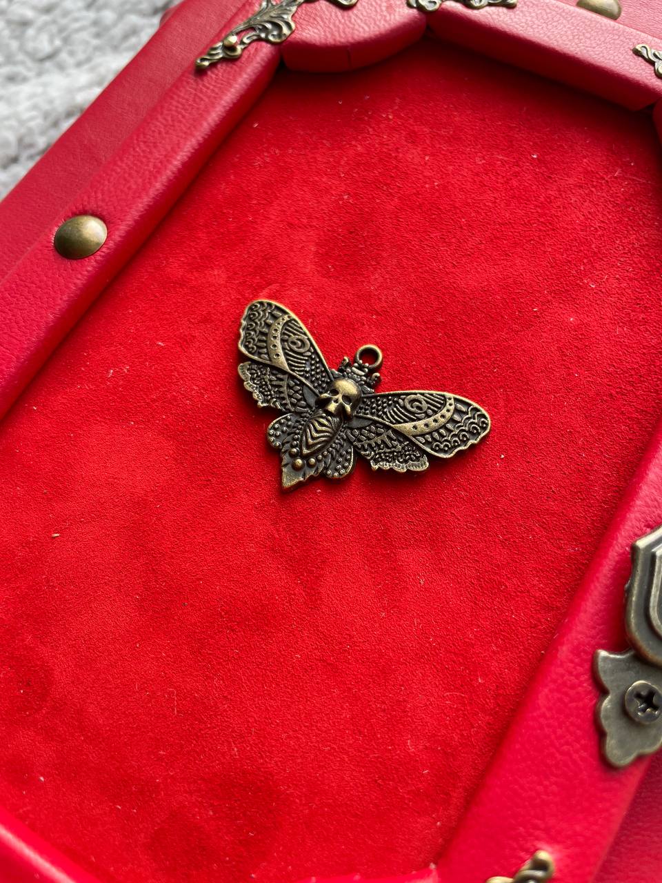 Death’s Head Hawkmoth Grimoire – Handmade Gothic Leather Spellbook with Bronze Moth, Dark Witch Journal