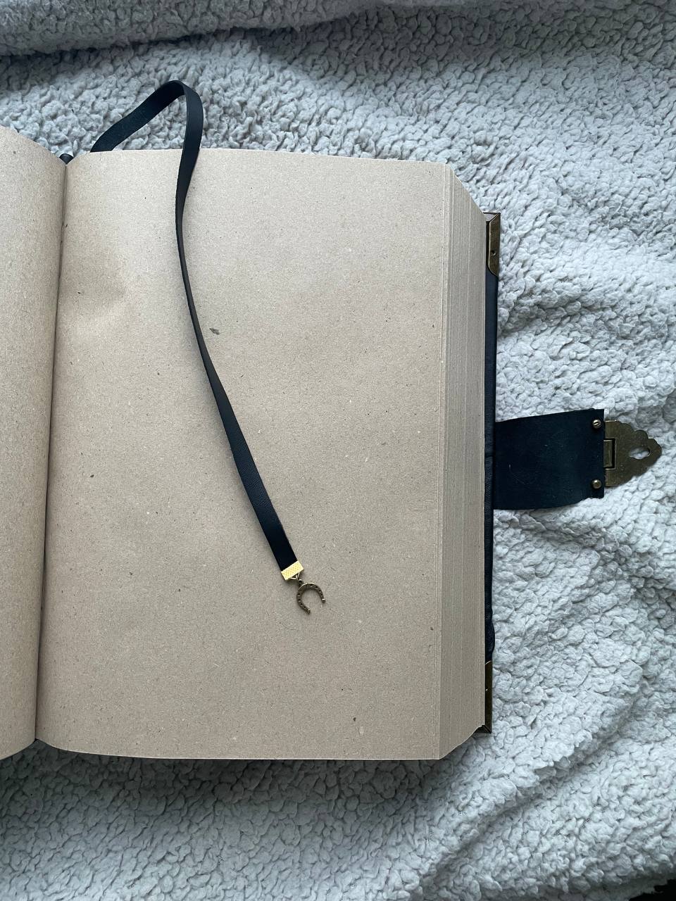 Gothic Leather Grimoire with Engraved Metal Plate – Handmade Black Spellbook