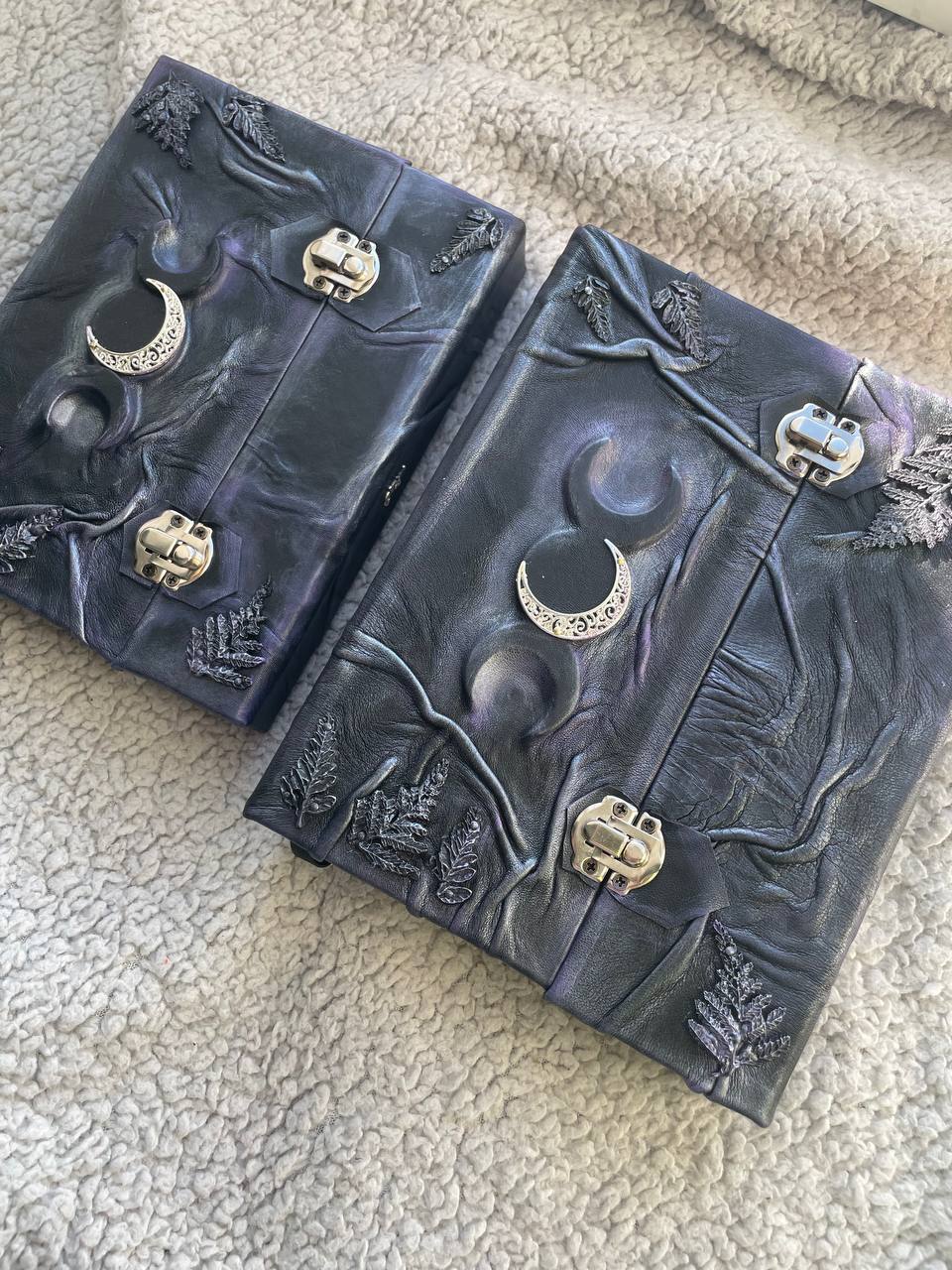 Ring Binder Grimoire – Refillable Witch Journal with Triple Moon & Fern Design