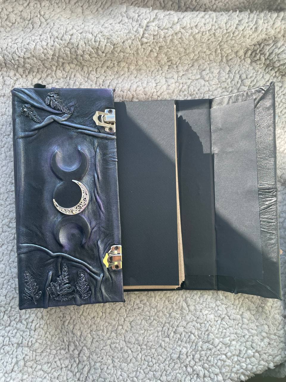 Ring Binder Grimoire – Refillable Witch Journal with Triple Moon & Fern Design