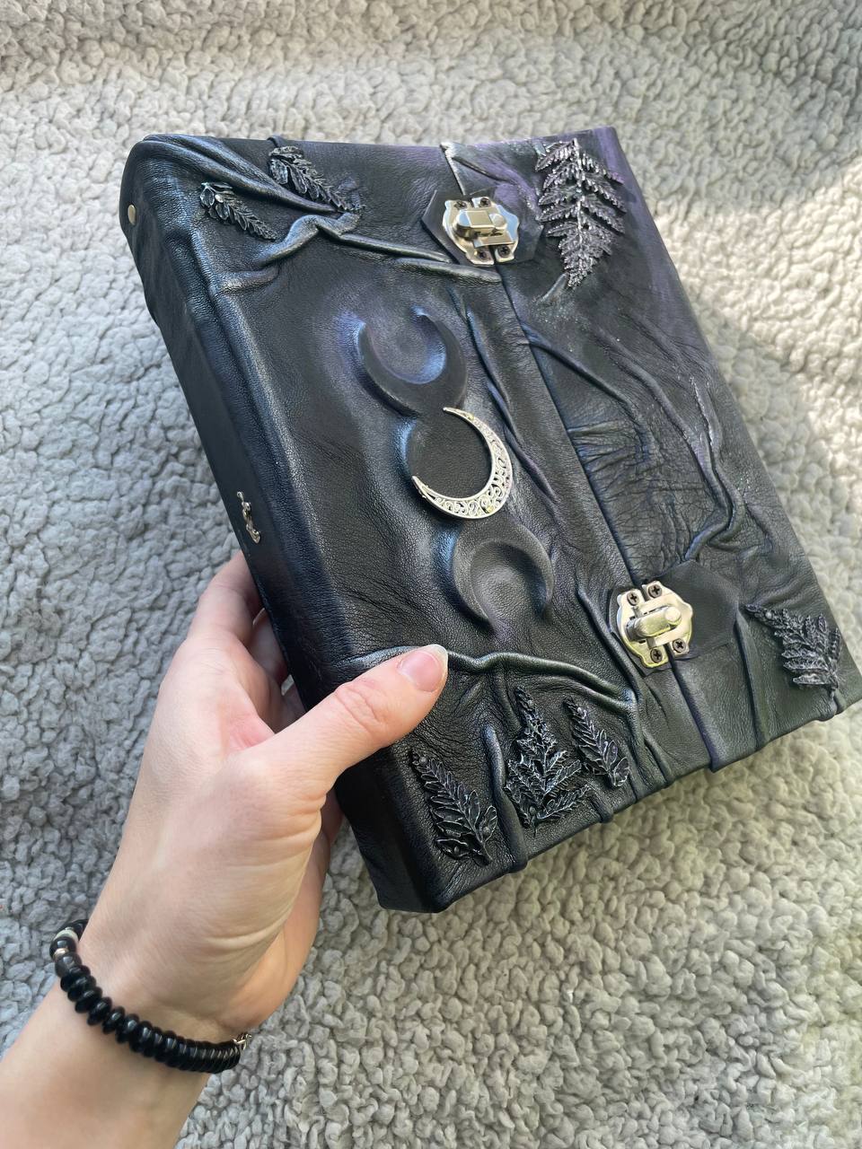 Ring Binder Grimoire – Refillable Witch Journal with Triple Moon & Fern Design