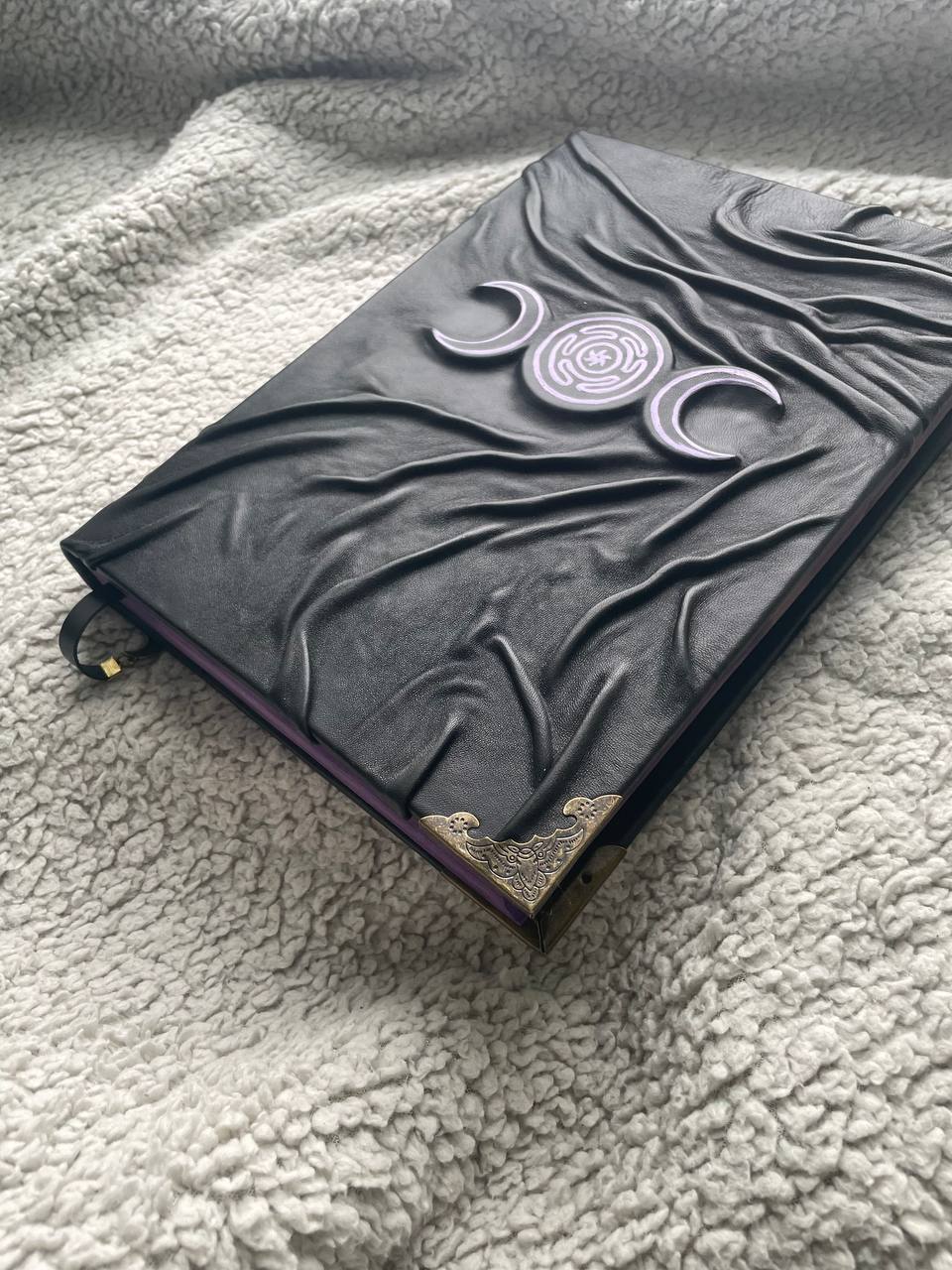 Hecate Grimoire – Handmade Leather Book of Shadows with Triple Moon & Labyrinth