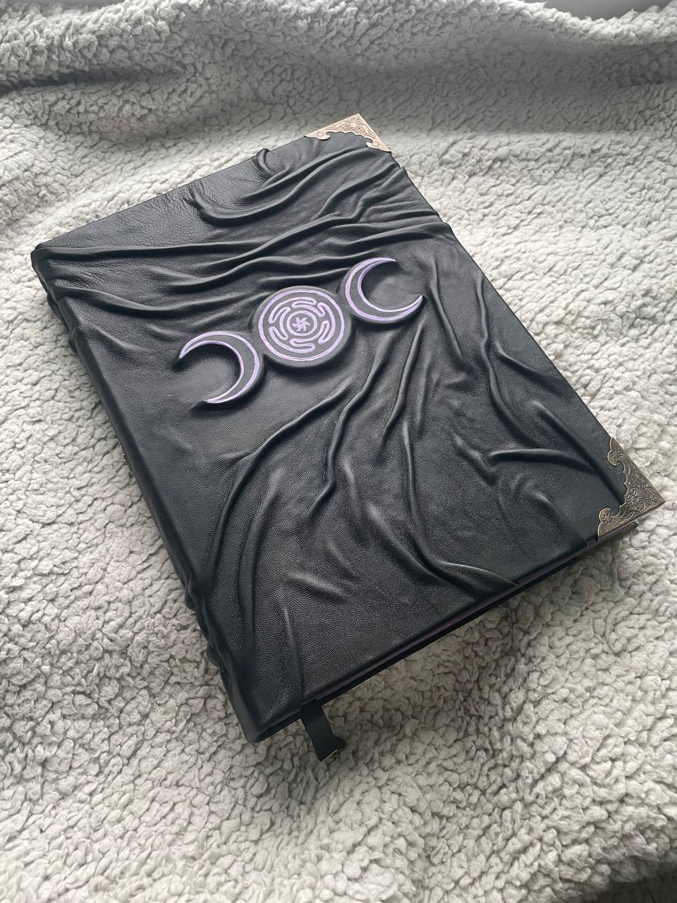 Hecate Grimoire – Handmade Leather Book of Shadows with Triple Moon & Labyrinth