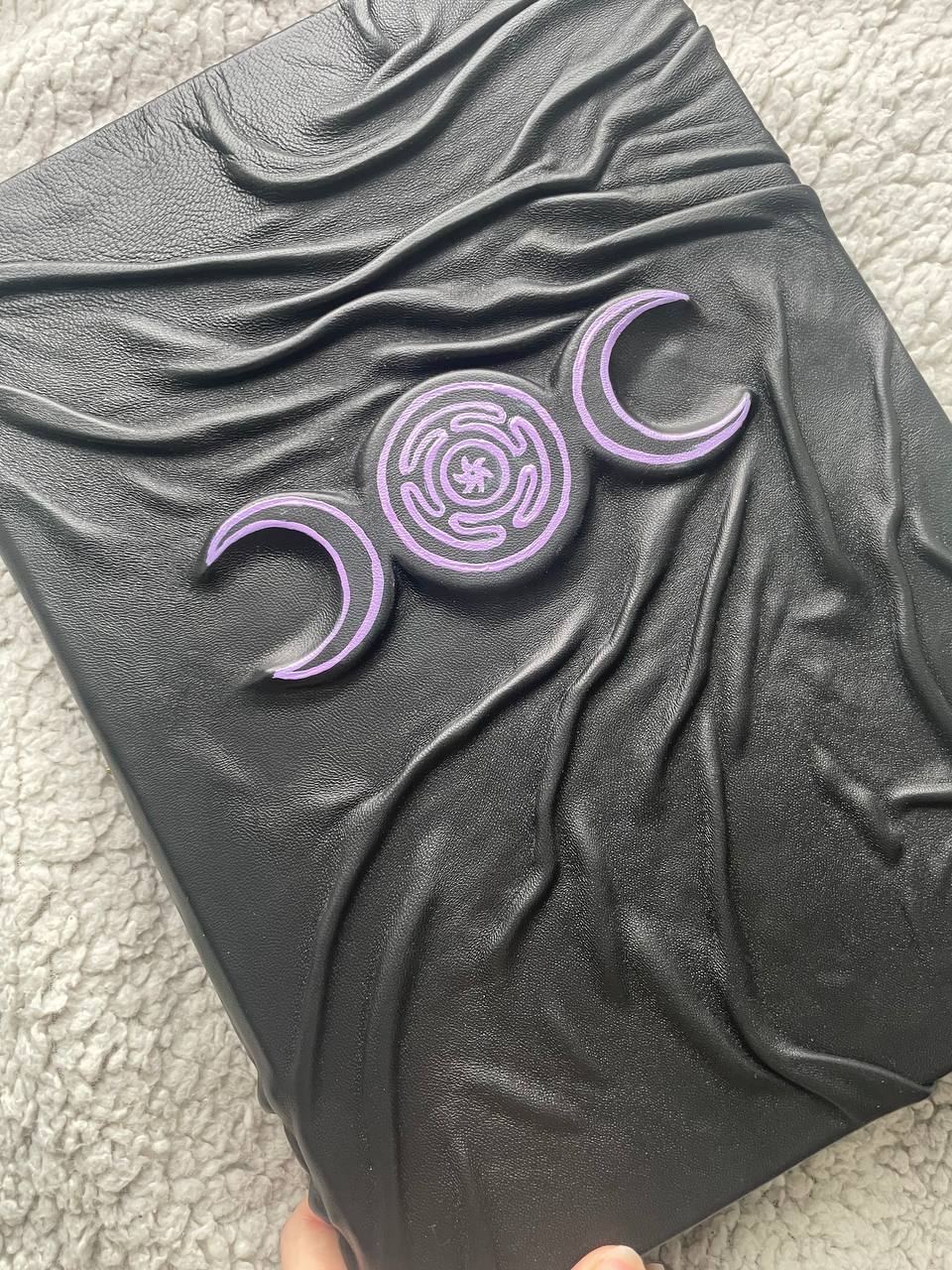 Hecate Grimoire – Handmade Leather Book of Shadows with Triple Moon & Labyrinth