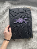 Hecate Grimoire – Handmade Leather Book of Shadows with Triple Moon & Labyrinth