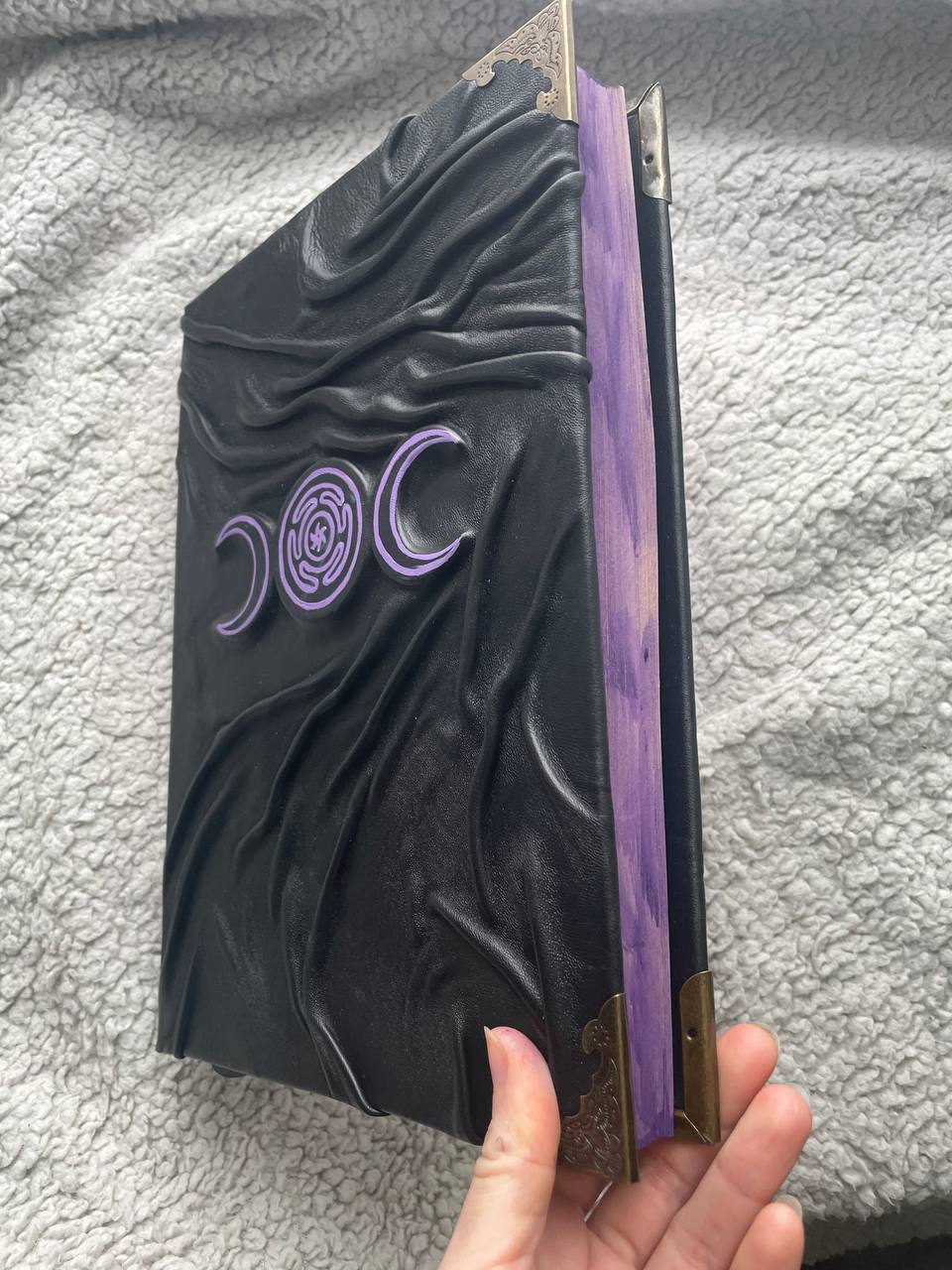 Hecate Grimoire – Handmade Leather Book of Shadows with Triple Moon & Labyrinth