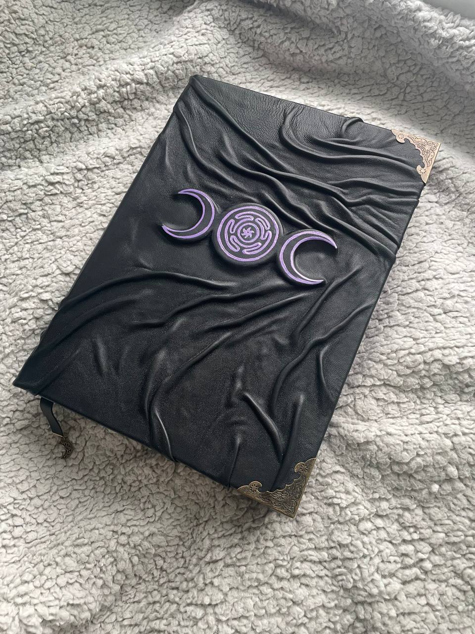 Hecate Grimoire – Handmade Leather Book of Shadows with Triple Moon & Labyrinth