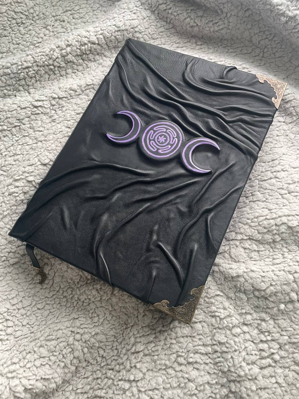 Hecate Grimoire – Handmade Leather Book of Shadows with Triple Moon & Labyrinth