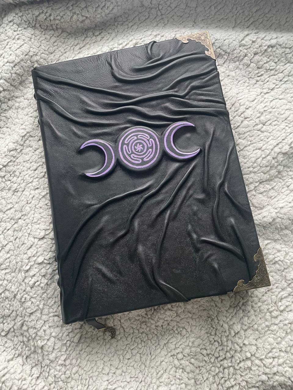 Hecate Grimoire – Handmade Leather Book of Shadows with Triple Moon & Labyrinth
