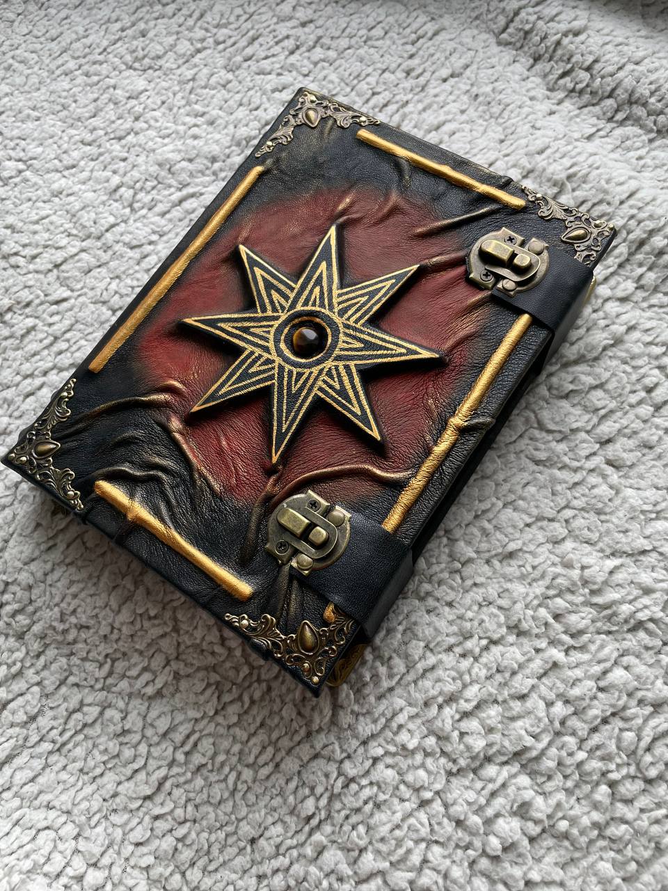 The Dawn of Venus Grimoire | Star of Ishtar Leather Journal with Tiger’s Eye