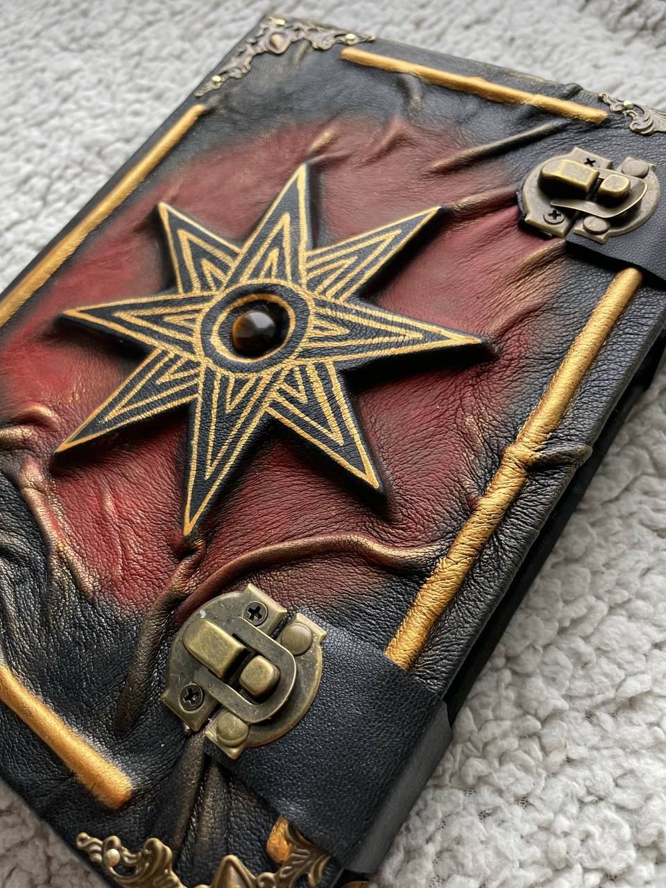 The Dawn of Venus Grimoire | Star of Ishtar Leather Journal with Tiger’s Eye