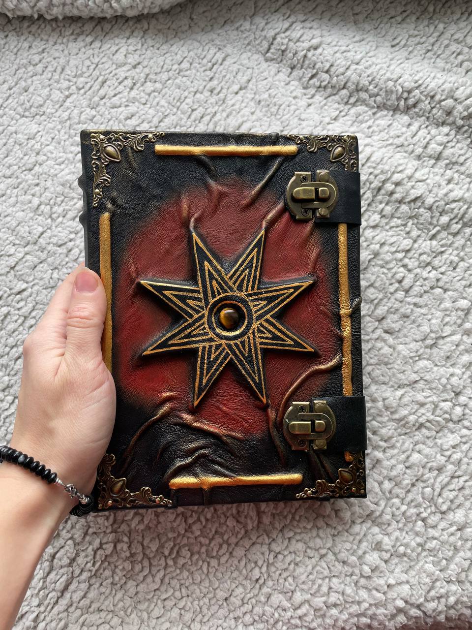 The Dawn of Venus Grimoire | Star of Ishtar Leather Journal with Tiger’s Eye