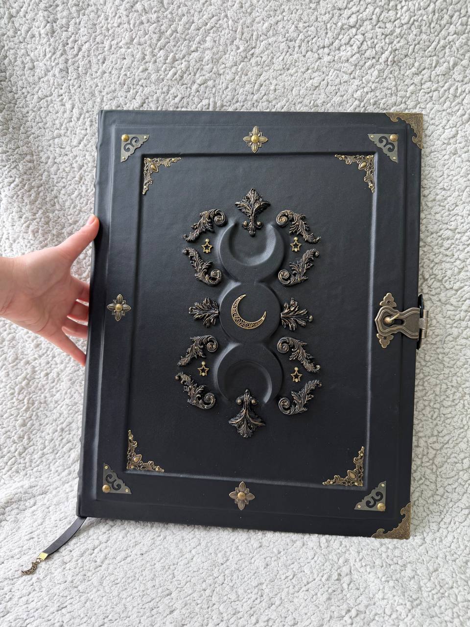 Black Moon Leather Grimoire: Gothic Witch Journal Large Size Esoteric Grimoire Handmade Book