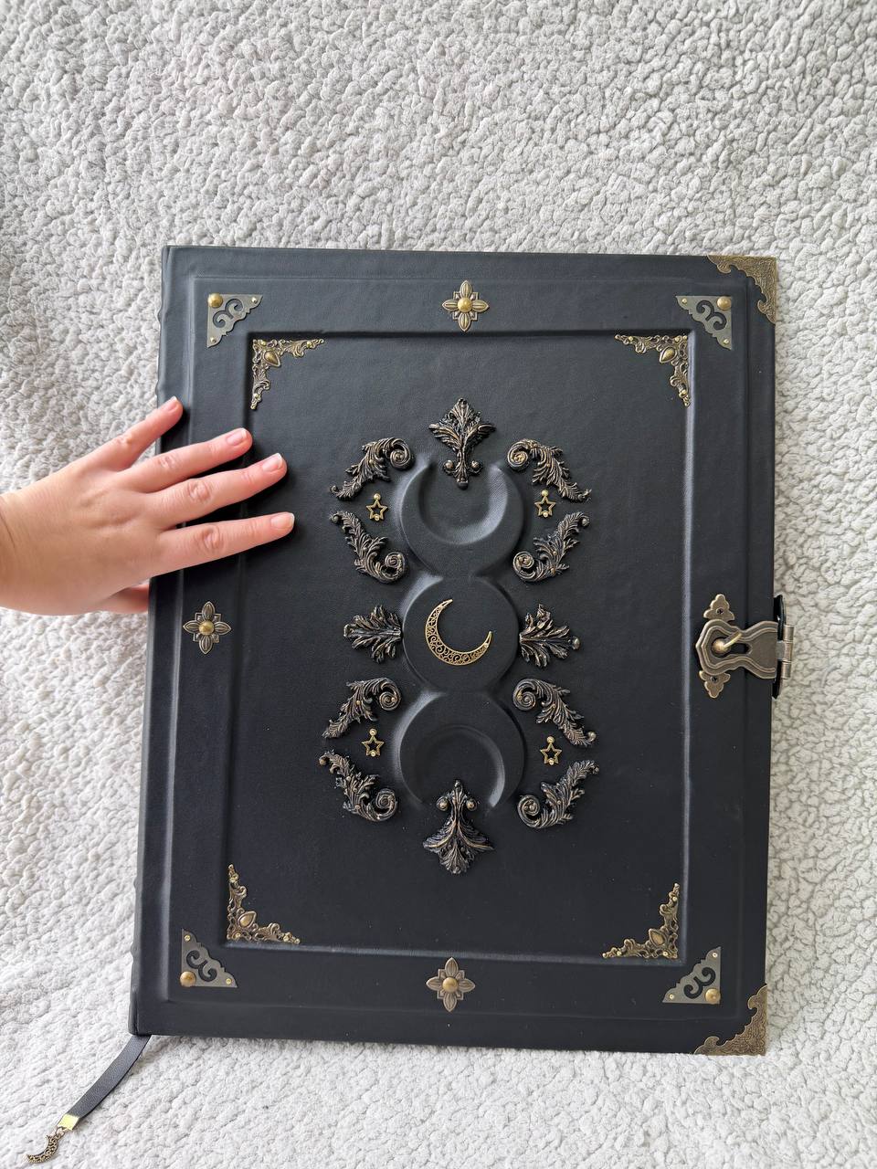 Black Moon Leather Grimoire: Gothic Witch Journal Large Size Esoteric Grimoire Handmade Book