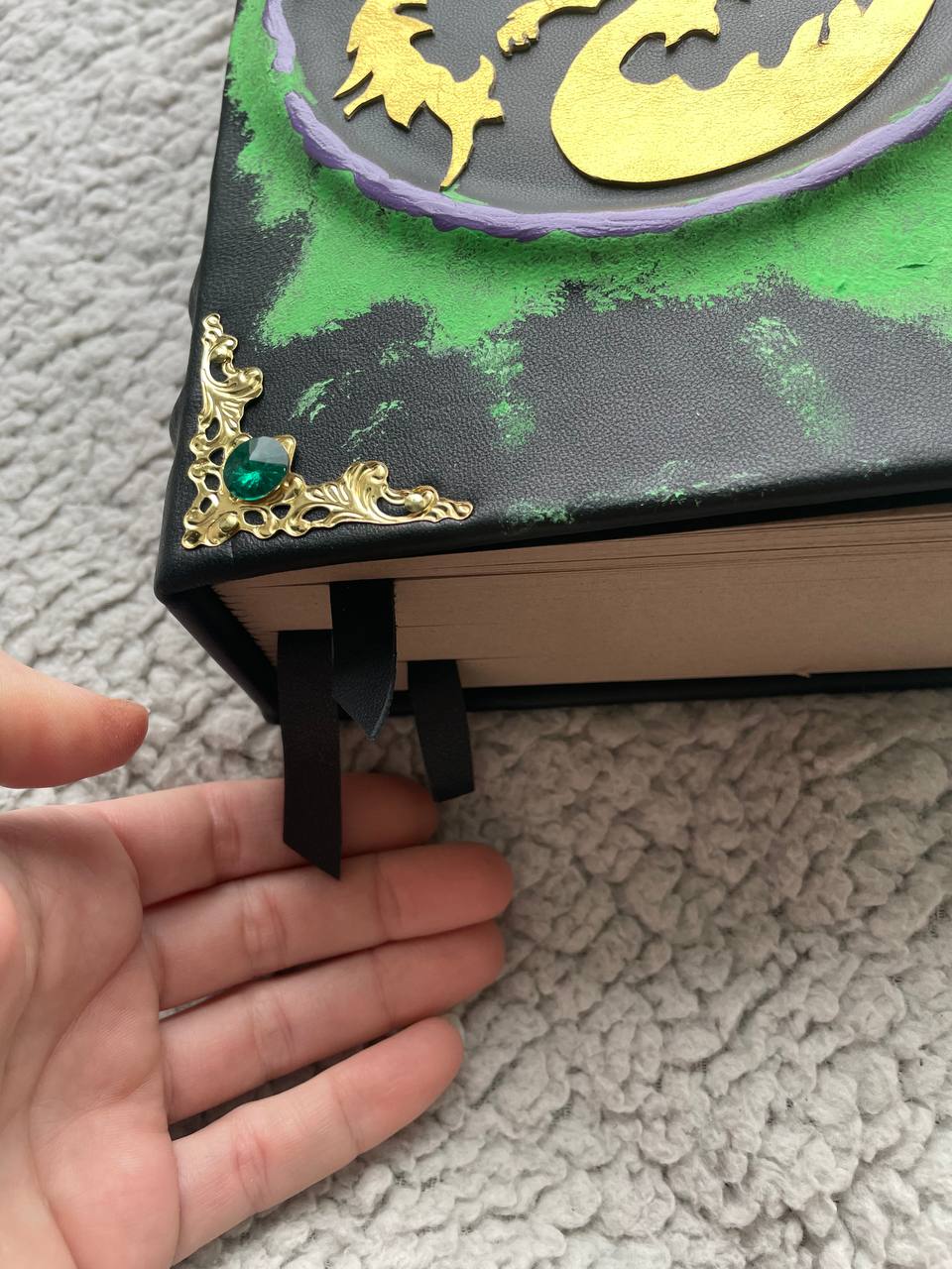 Maleficent Replica Spell Book with Golden Dragon - Hand-Painted Fantasy Book