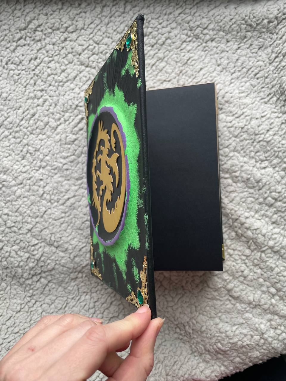 Maleficent Replica Spell Book with Golden Dragon - Hand-Painted Fantasy Book