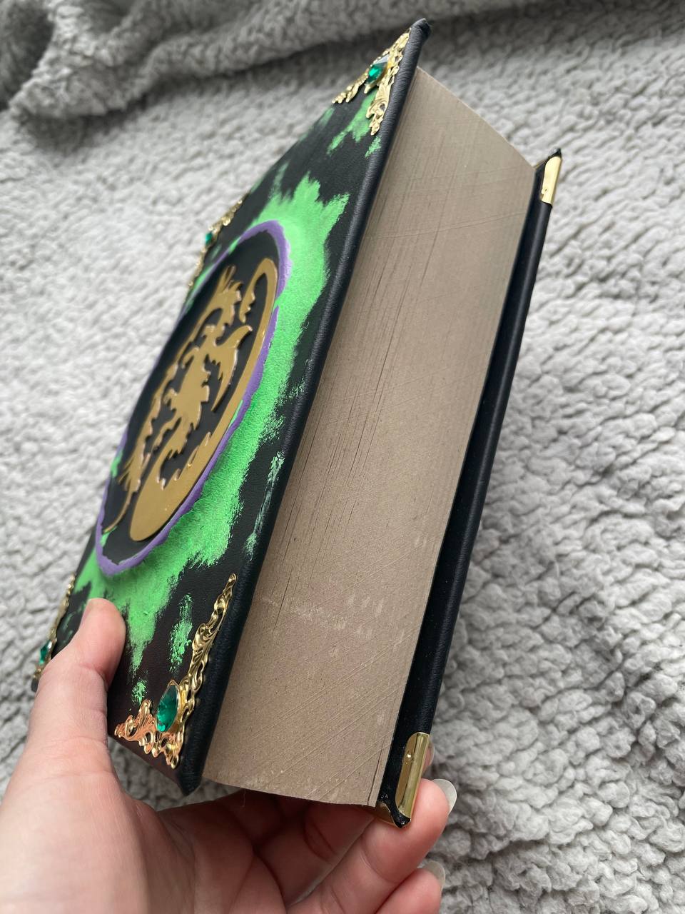 Maleficent Replica Spell Book with Golden Dragon - Hand-Painted Fantasy Book