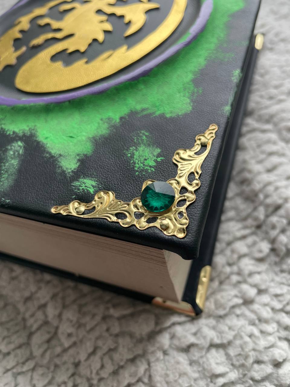 Maleficent Replica Spell Book with Golden Dragon - Hand-Painted Fantasy Book