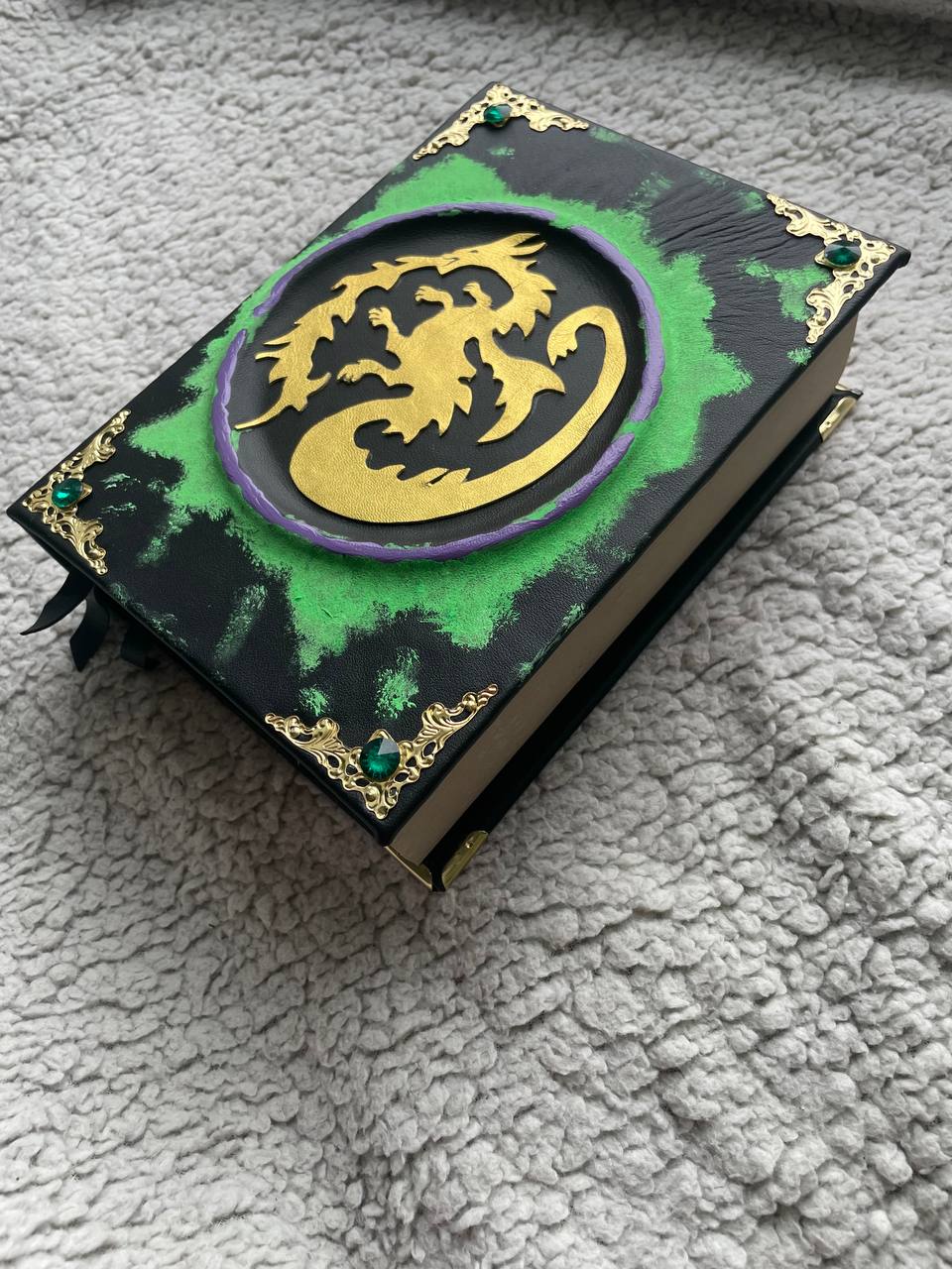 Maleficent Replica Spell Book with Golden Dragon - Hand-Painted Fantasy Book