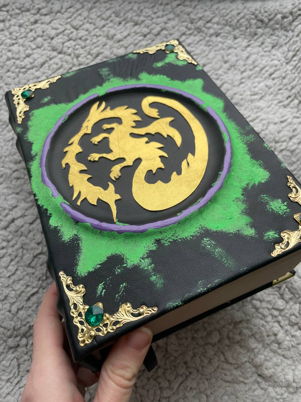 Maleficent Replica Spell Book with Golden Dragon - Hand-Painted Fantasy Book