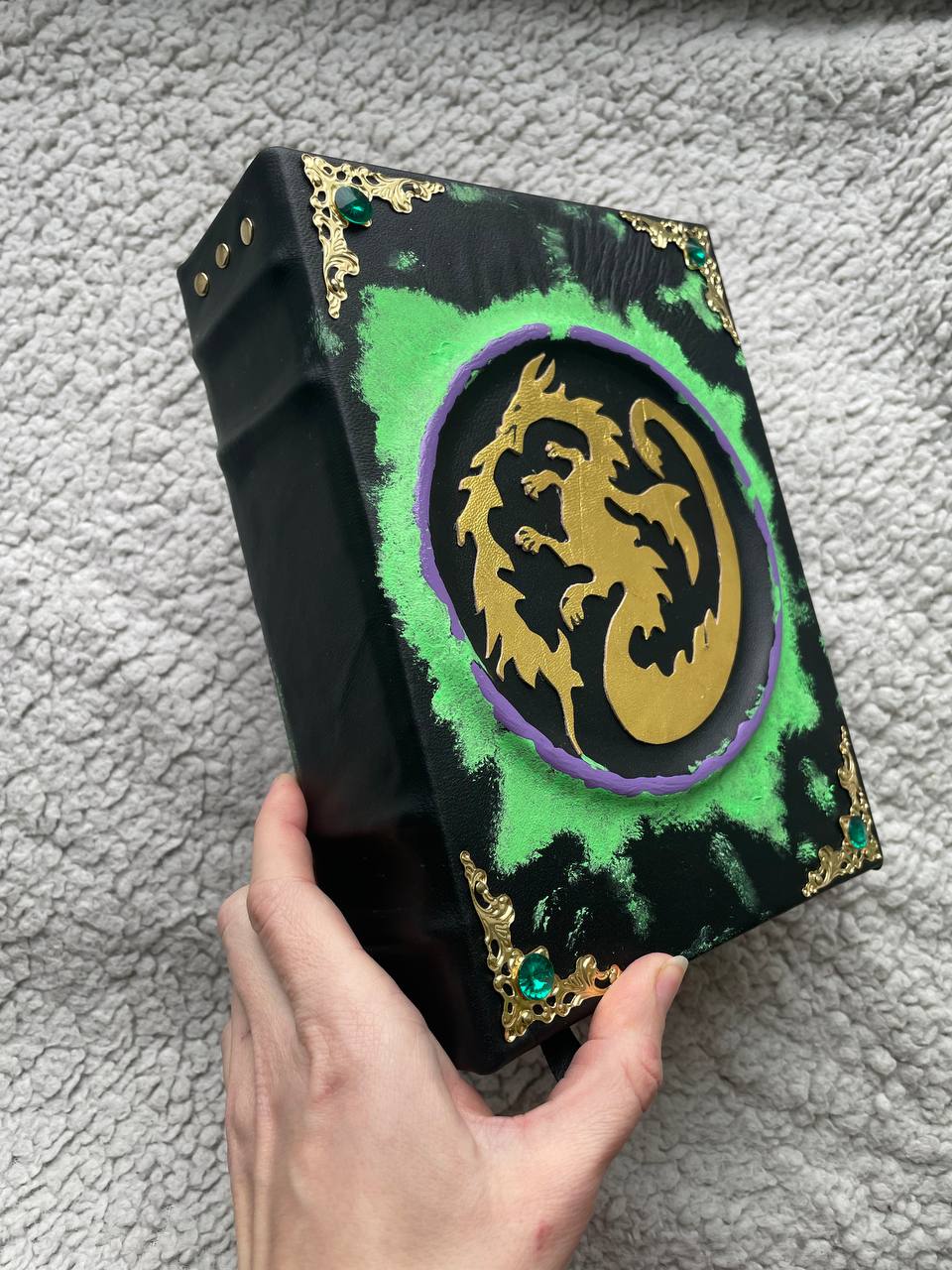 Maleficent Replica Spell Book with Golden Dragon - Hand-Painted Fantasy Book